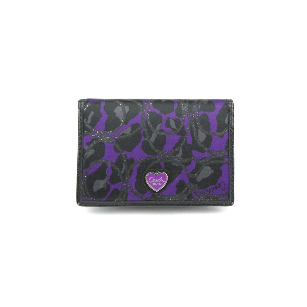 Coach Ocelot Print Black & Purple Bifold ID Card Wallet